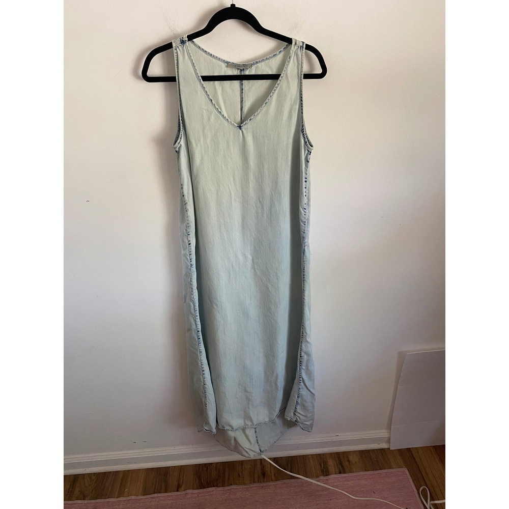 Joan Vass Studio Light Wash Tencel V-Neck Sleeveless Maxi Shift Dress Large